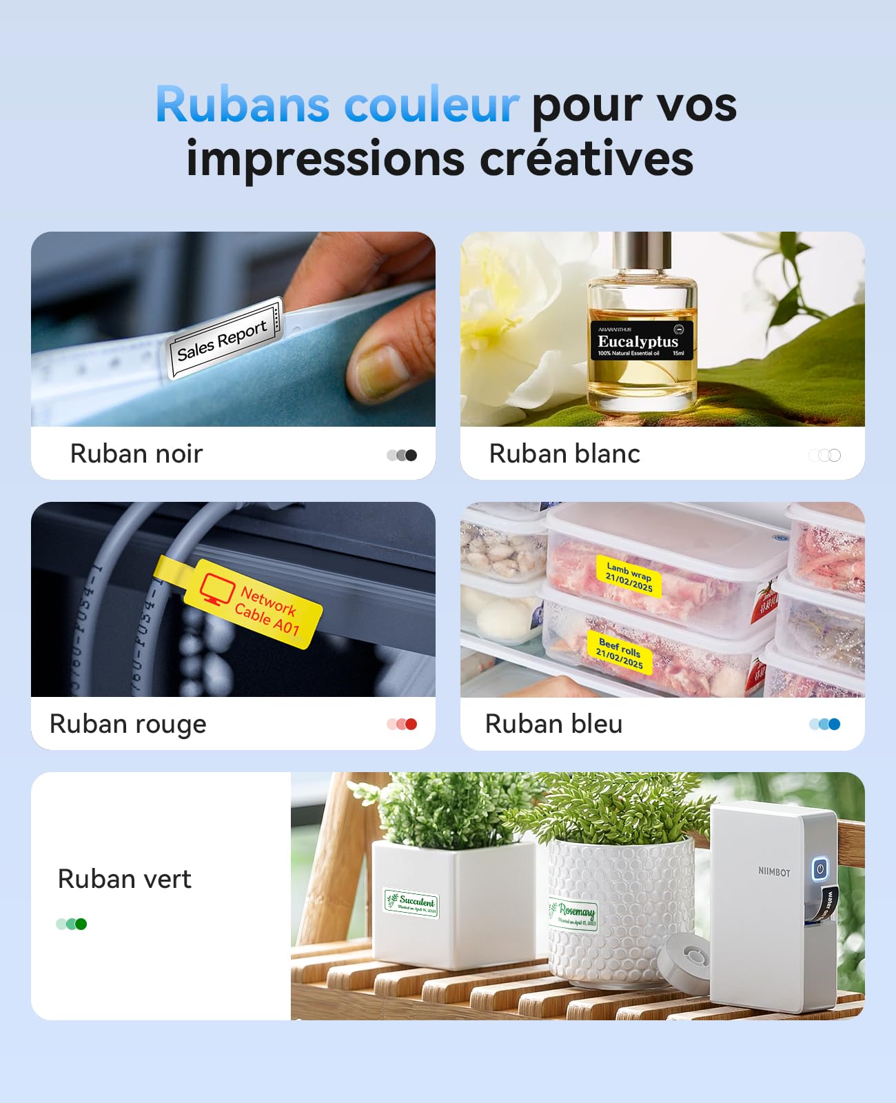 NIIMBOT B18/N1 étiqueteuse, Ruban imprimante d'étiquettes avec Ruban Noir et étiquettes Blanches, Supporte l'impression Multicolore