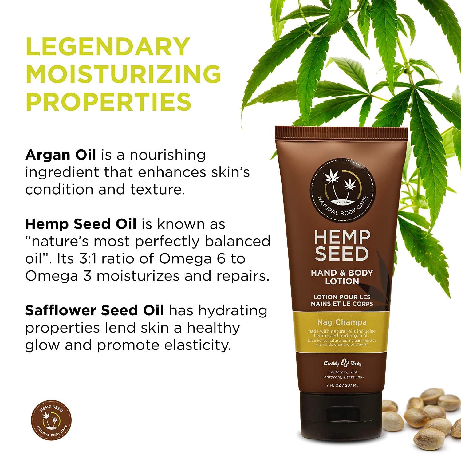 Hemp Seed Hand & Body Lotion - Soothe Dry Skin - Argan Oil, Hemp Seed Oil - Light, Non-Greasy Formula - Vegan & Cruelty Free