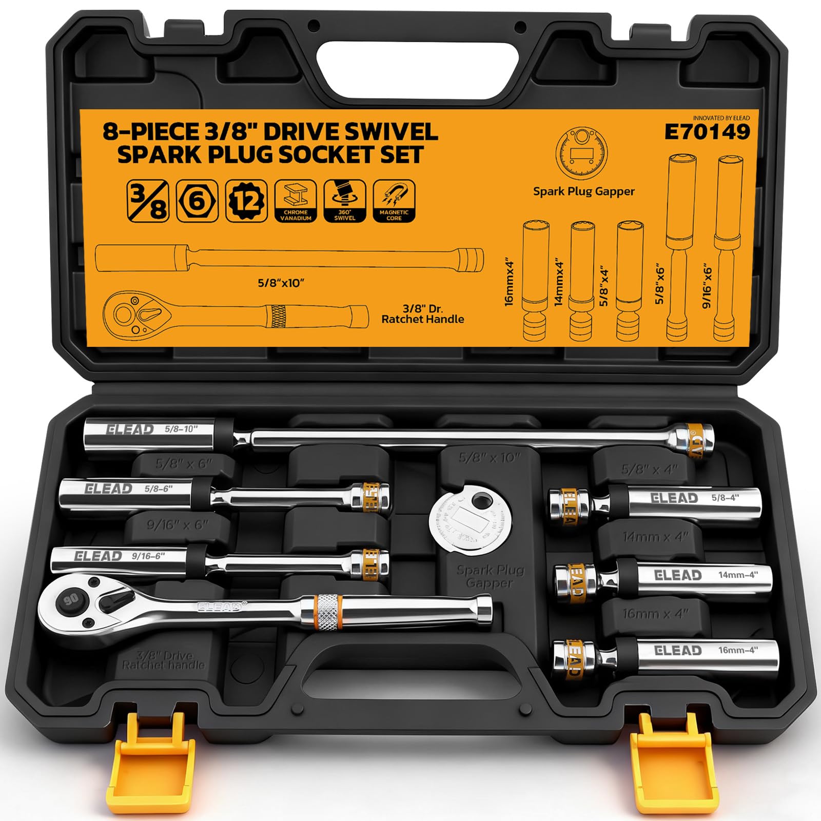 ELEAD 8-Piece Magnetic Swivel Spark Plug Socket Set