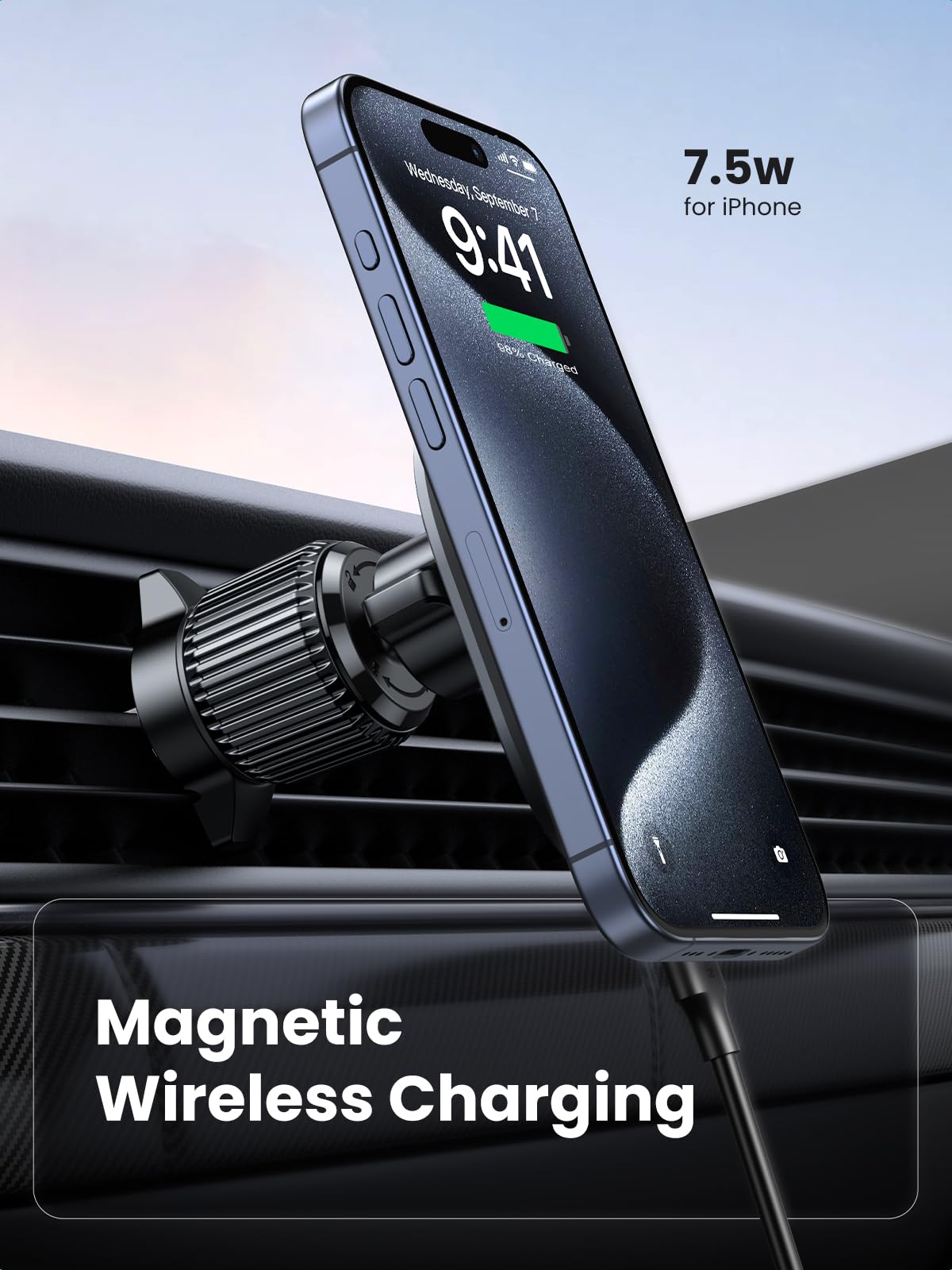 UGREEN Bezprzewodowa ładowarka samochodowa magnetyczne ładowanie bezprzewodowe jest kompatybilna z serią iPhone 15/15 Pro/15 Pro Max/14/13/12Series, obsługuje tryb czuwania