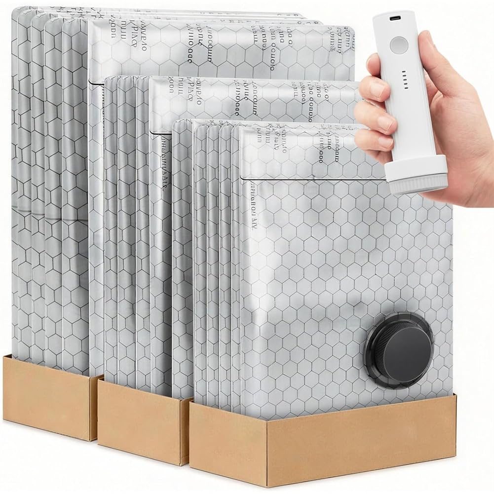 Hndhbfgrt Vacuum Bags for Travel- 15-Pack Compressor Bags& Storage, Includes Rechargeable Air Pump for Clothes, Bedding Compression