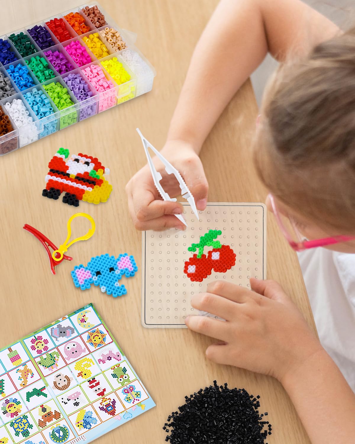 Perline Da Stirare 5 Mm – 7300 Pezzi In 24 Colori – Kit Completo Con 80 Modelli E Accessori – Regalo Creativo Bambini - 3