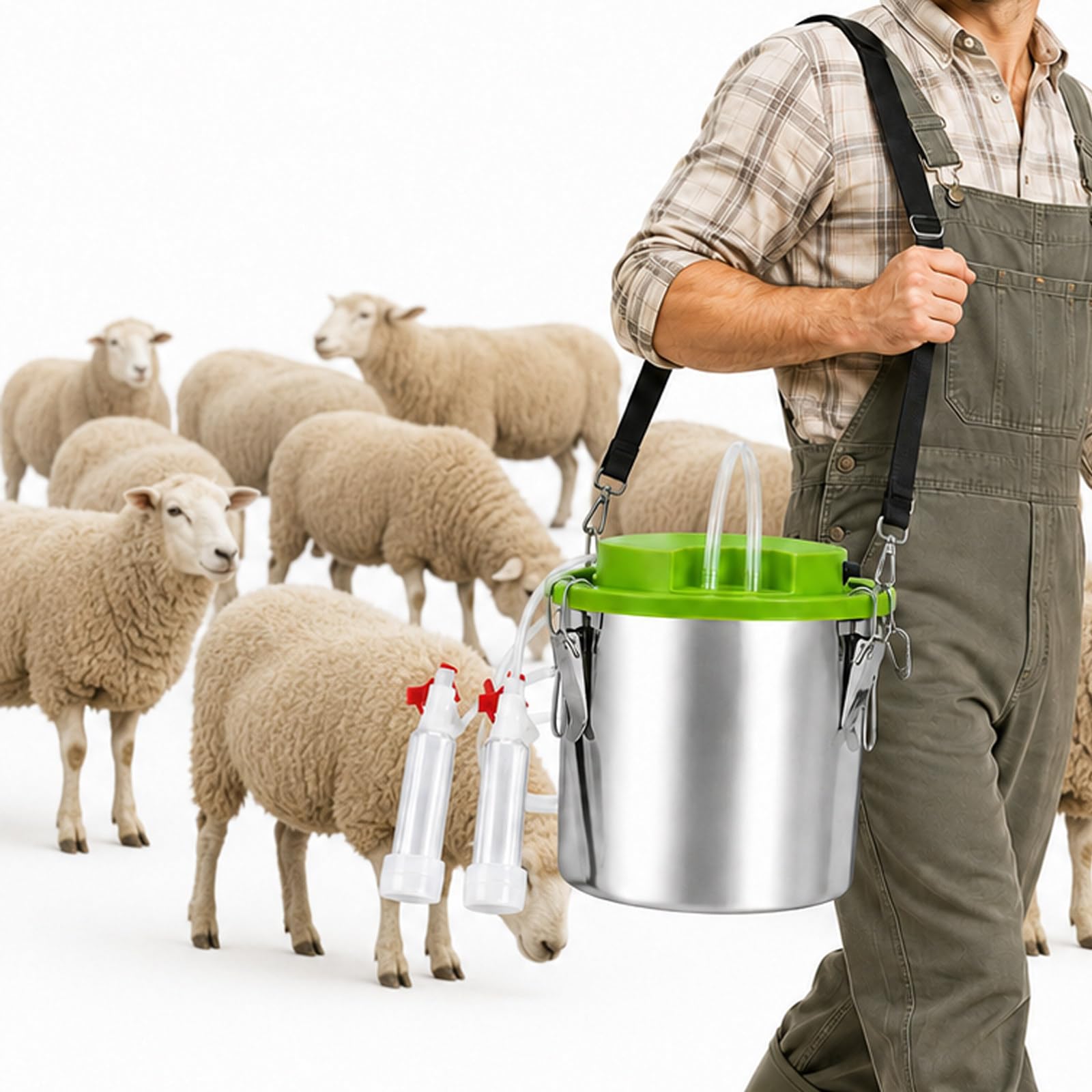 moupeaktain Goat Milker, 12L Milking Machine for Cows and Goats, Portable Electric Milker with 5200 mah Battery, Gentle Hand-Milking Pulsation, Automatic Stop and Stainless Steel Pail Sheep