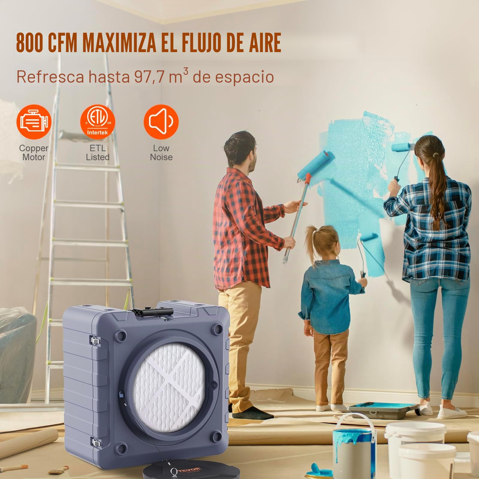VEVOR Purificador de Aire con Filtración 3 Etapas Máquina de Aire Negativo Apilable de 800 CFM Filtro de Aire con MERV10 Carbón H13 HEPA Filtración de Aire para Uso Doméstico Industrial, Comercial
