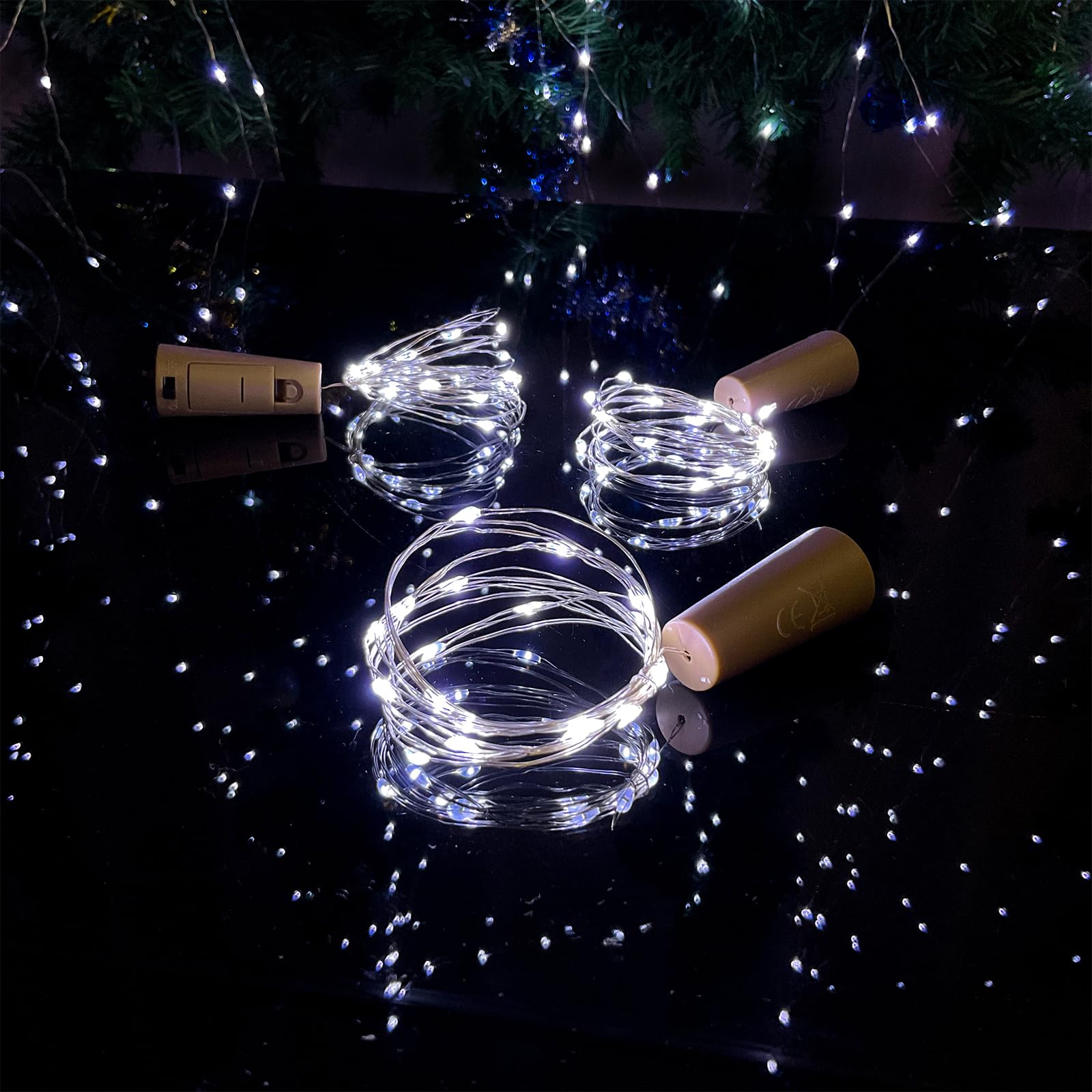 10 luci per bottiglie con luce bianca fredda in sughero, 2 m, 20