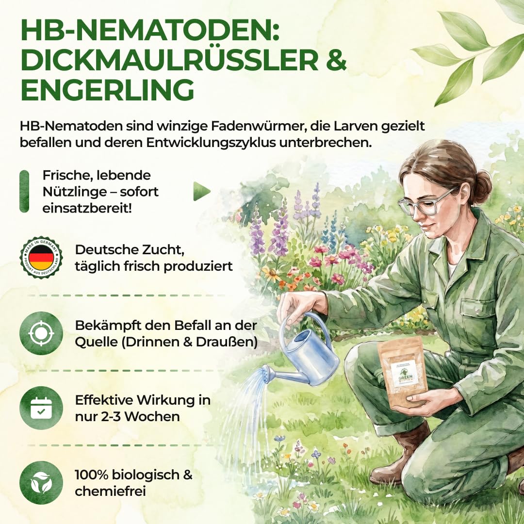 GREEN GUARDIA Power HB-Nematoden gegen Dickmaulrüssler & Engerlinge - 5 Mio. (10m²) -biologische Schädlingsbekämpfung, umweltfreundlich, chemiefrei. Einfach anzuwenden & Sicher für Mensch & Tier