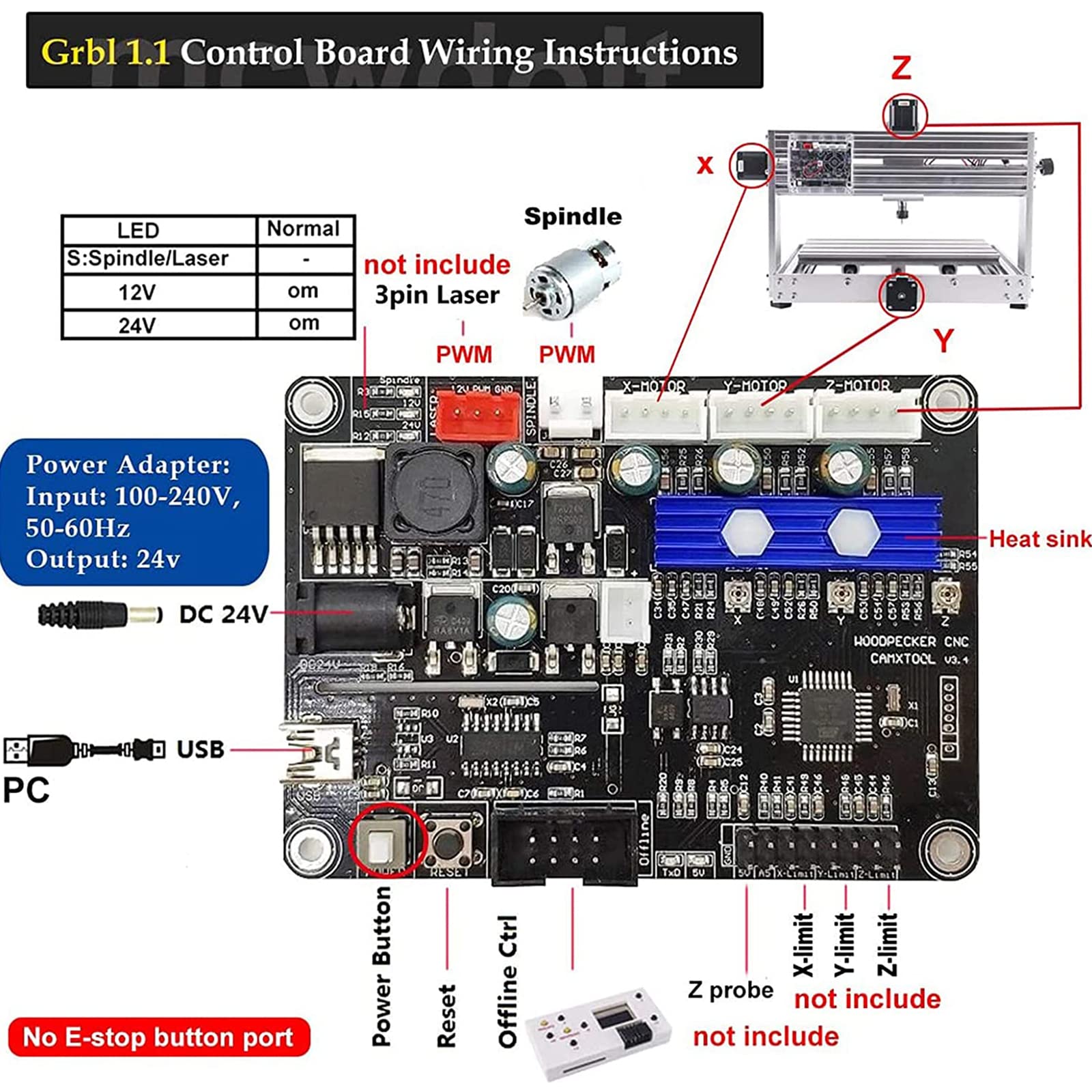 Grabador Láser CNC 3018 MAX, Fresadora De Grabado Carpintería 3 Ejes GRBL Control Plástico Acrílico PCB PVC Tallado En Madera Fresadora, Grabador Láser con Controlador Fuera De Línea,1.6W