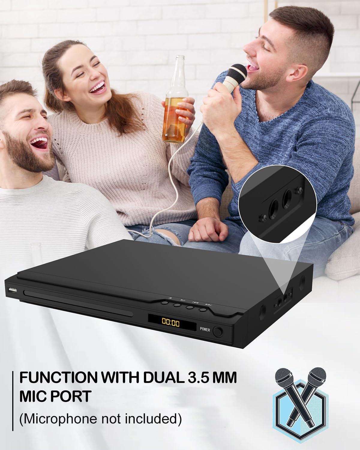 DVD Player für Fernseher 1080p HDMI DVD Players unterstützen PAL/NTSC, Multi Region Free DVDs Spieler mit Karaoke-Anschlüssen, USB-Eingang, HDMI- und AV-Kabeln