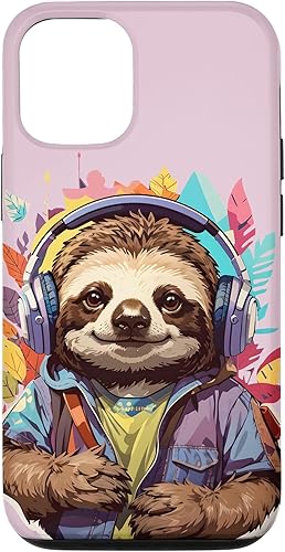 Carcasa divertida para iPhone 13 Pro Sloth Listening To Music para amantes de los perezosos disponible en Yaxa Peru