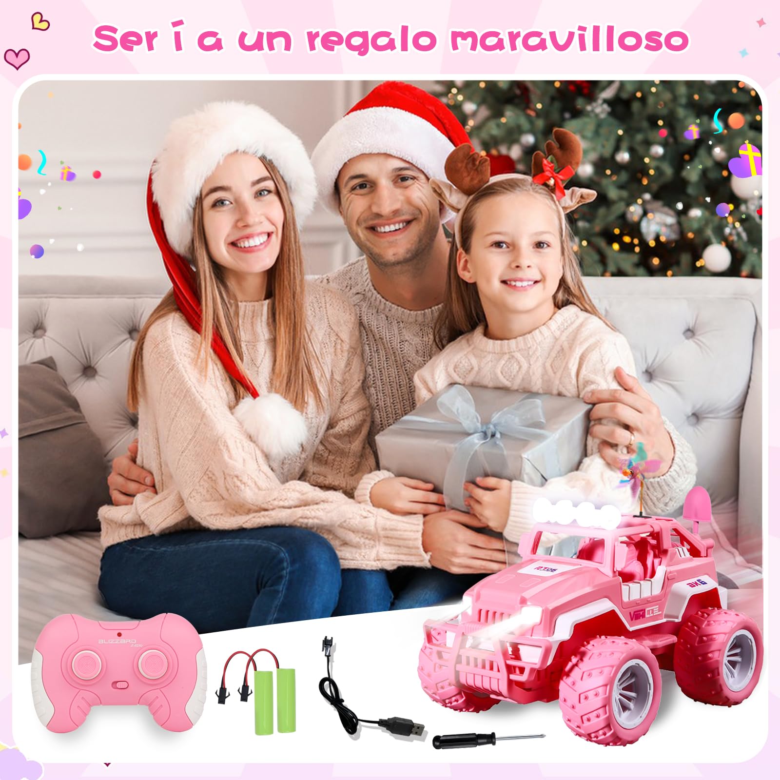 Genérico IEEILULU Mando a Distancia RC Rosa, 1/18 Coche Teledirigido Todoterreno, Coche Teledirigido SUV, Coche Escarabajo Todoterreno, Apto para3-12 Niños Niñas, Juguete (Rosa Jeep)