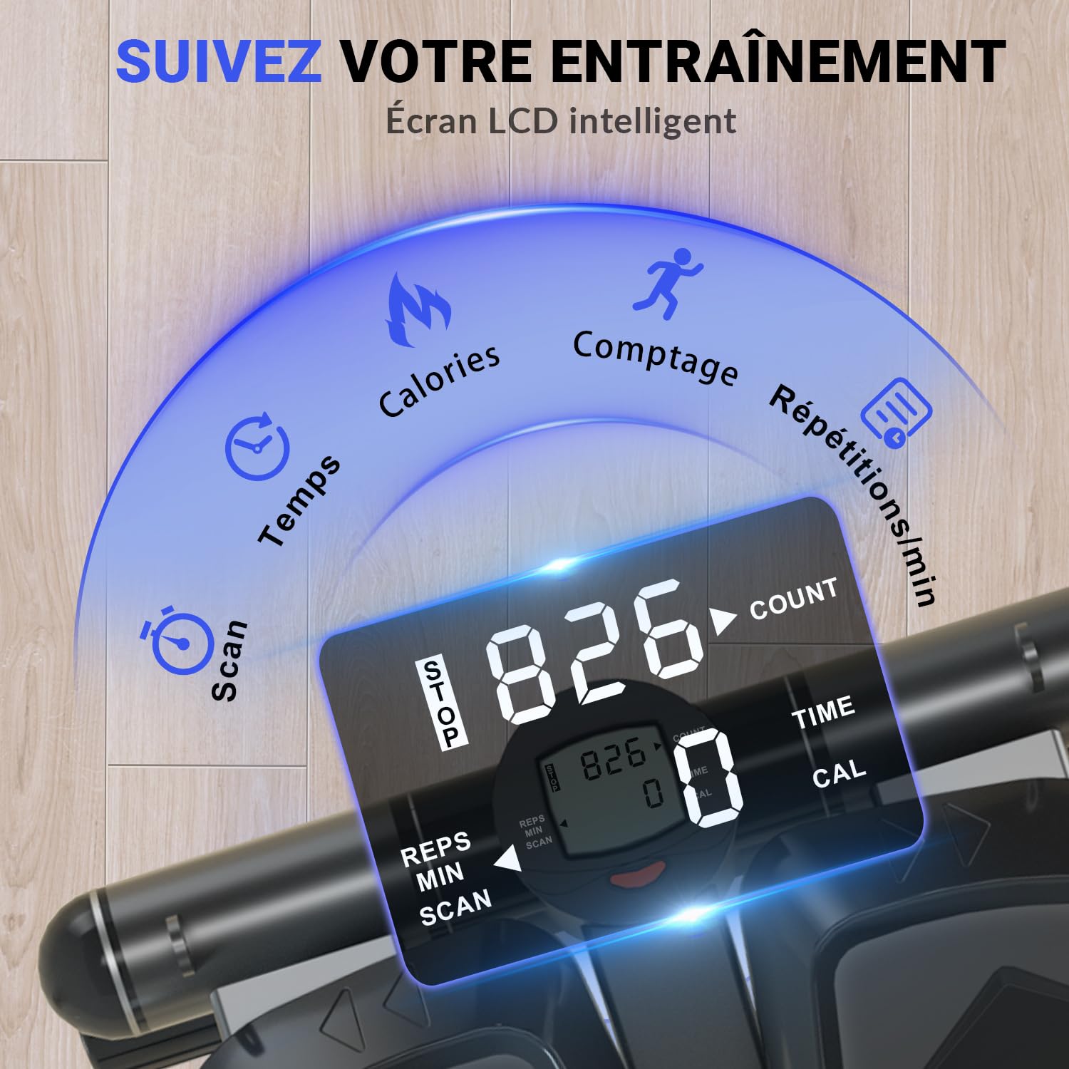 Vannect Stepper 2 en 1 Avec Cordes Élastiques, 16 Niveaux de Résistance, Mini Stepper d'Appartement, Écran Multifonctions, Fitness Pour la Maison, Idéal Pour Jambes, Bras, Fesses, Jusqu'à 150Kg
