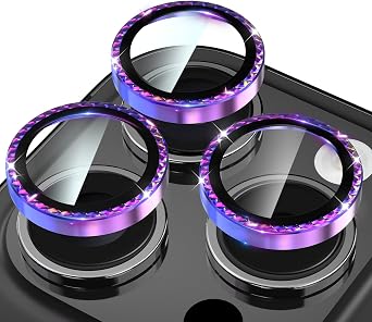 WHPXJY iPhone 15 Pro/iPhone 15 Pro Max Camera Lens Protector Rhombus Glitter Individual Metal Ring Tempered Glass, Anti Scratch, Strong Adhesion, HD Clear, Case Friendly, Colorful Titanium-Glitter