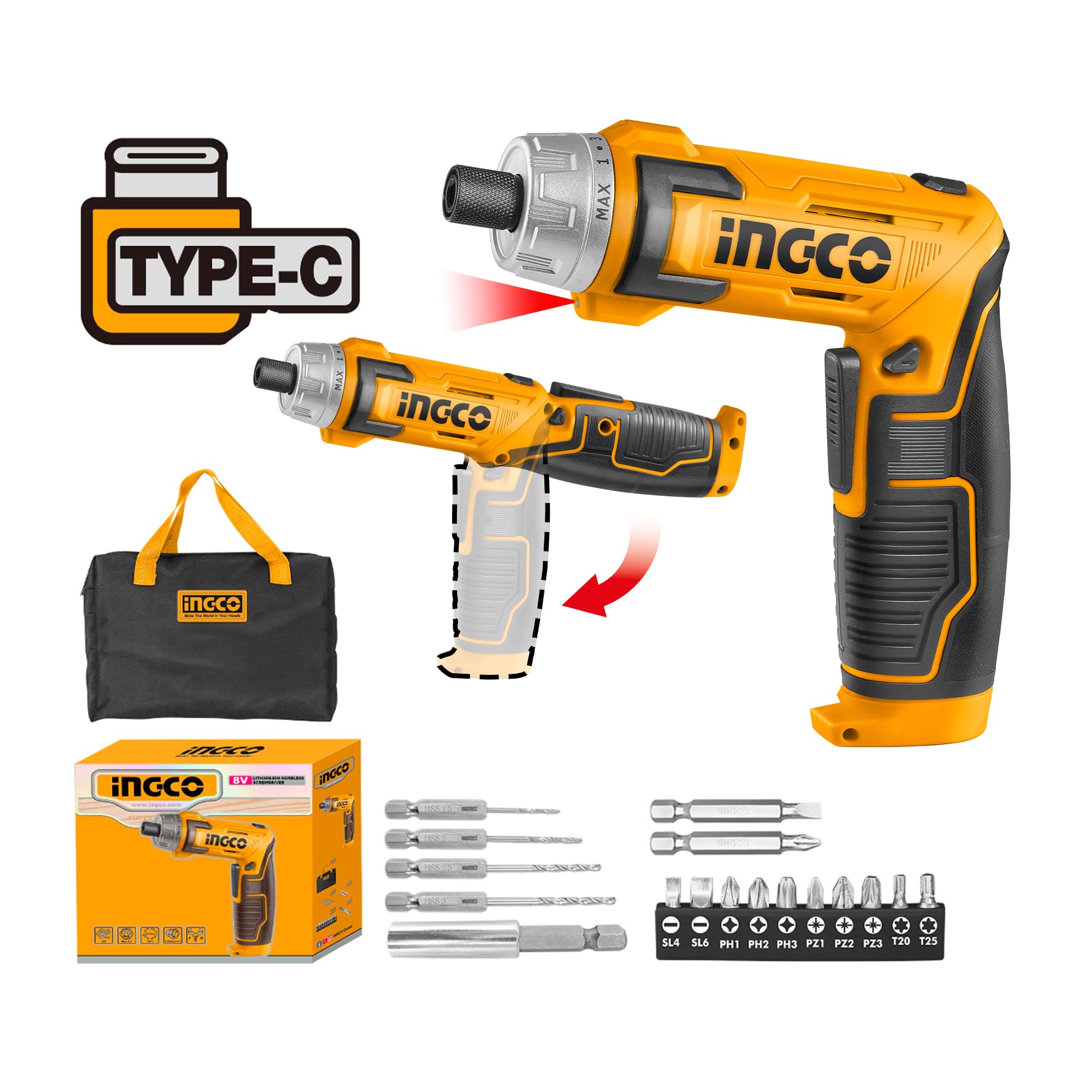 INGCO Screwdriver Machine 1/4 inch, 8V Screwdriver, screw driver drill machine, LED, Rechargeable Drill Screwdriver with 10 pc dill bits, 1pcs Magnetic Bit Holder (B0D2MFW5Z7) Amazon Price History, Amazon Price Tracker