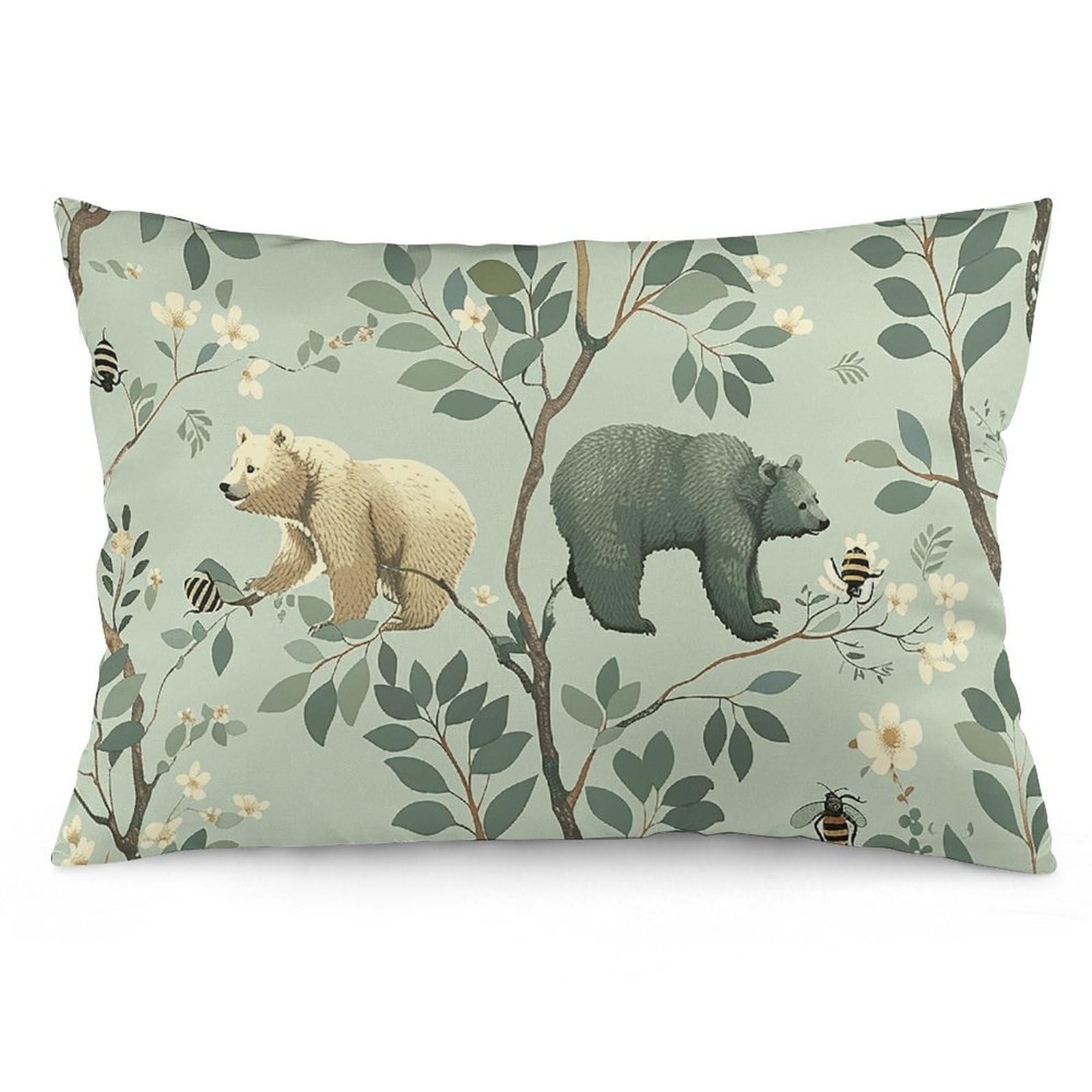 2 Pack Pillow Cases for Hair and Skin, Soft Breathable Pillow Case Covers with Hidden Zipper, Bee on Tree Branch Pillowcase 12 "x20 Pillow Covers for Sleeping Gift