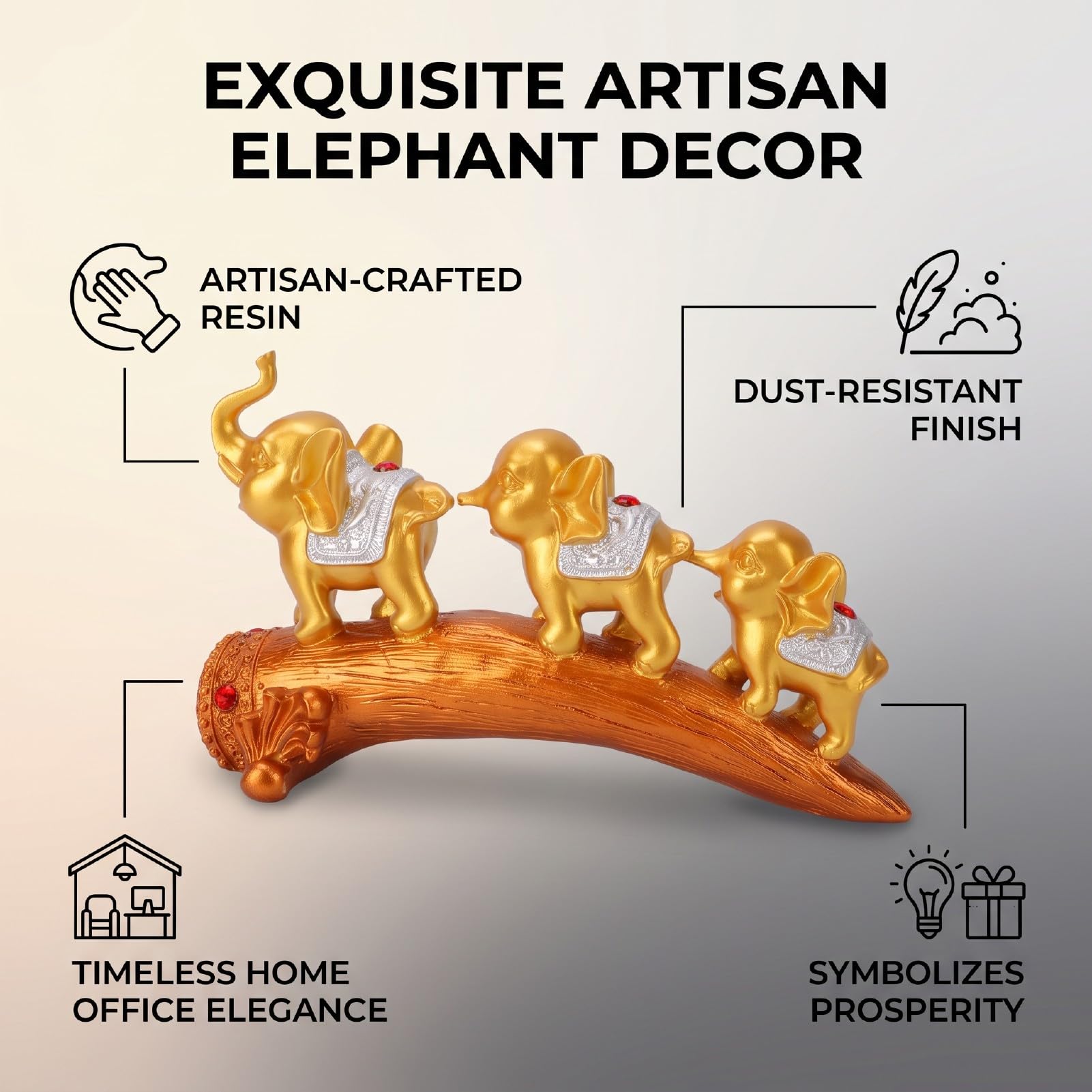 Luocute Elefanten-Ornament aus Kunstharz, 32 cm, Handgefertigte Figur