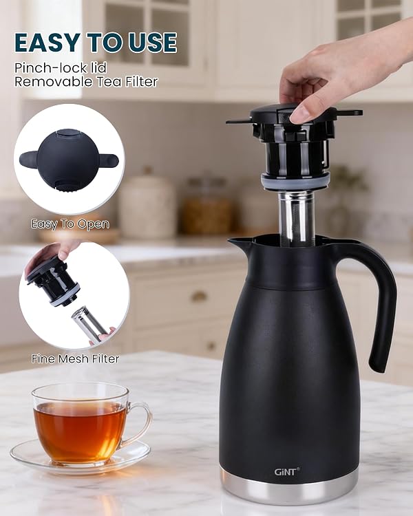 GiNT 74oz Thermal Coffee Carafe with Infuser – Insulated Tea Carafe, Removable Filter, Dishwasher-Safe | 2.2L 10+ Cups, Leak-Proof Seal & Pinch-Release | Stainless Steel for Office & Events by GiNT - Used condition - Image 4