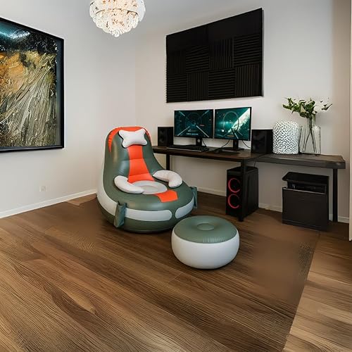 Miniatura 9 de Silla inflable para juegos para niños, soporta hasta 300 libras, incluye bomba de aire, soporte para tazas, 2 bolsillos, asiento de puf duradero,