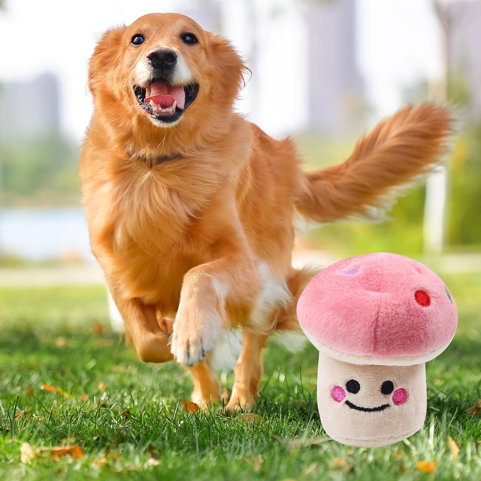soobu Mushroom Plush Dog Toy, Cute Bite-Resistant Interactive Plush Dog Toy For Pet Supplies (Pink) - Image 3