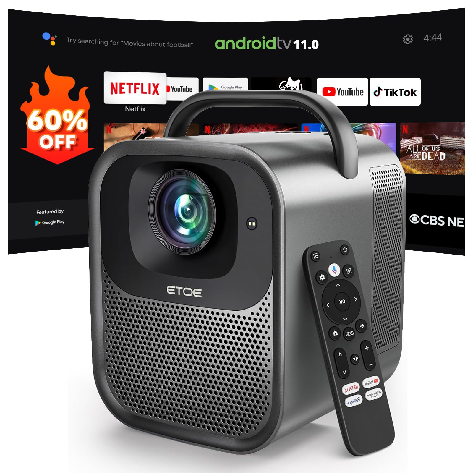 ETOE Seal Pro Projector, Projector 4K Support with Android TV 11.0