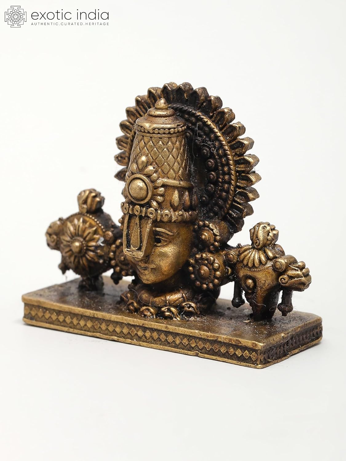 Exotic India 2" Small Superfine Tirupati Balaji Bust Lord Venkateswara Panchadhatu Idol with Shankha Chakra Symbols Pooja Statue