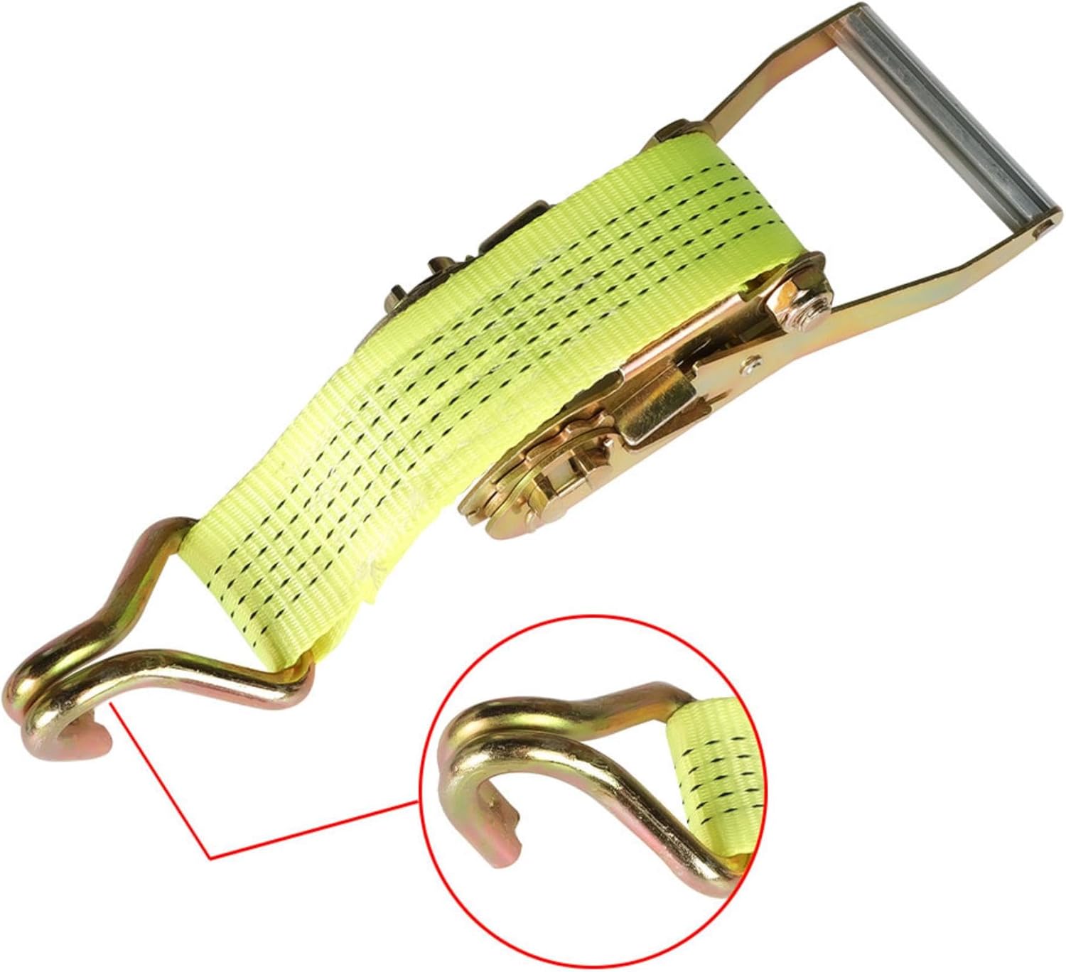 2Inch * 15Ft 5000 Pound Heavy Duty Ratchet, Hooked Ratchet Sling Tool, Yellow, with a Load Capacity of 2250Kg, 6PCS