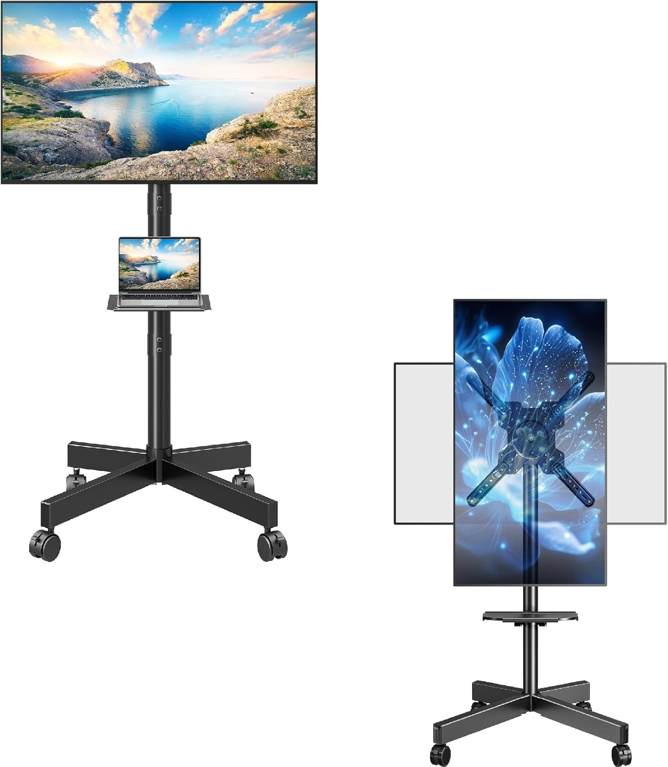 MOUNTUP Mobile TV Cart Rotating MU1114-B Bundle Height Adjustable Mobile TV Cart on Wheels MU1117