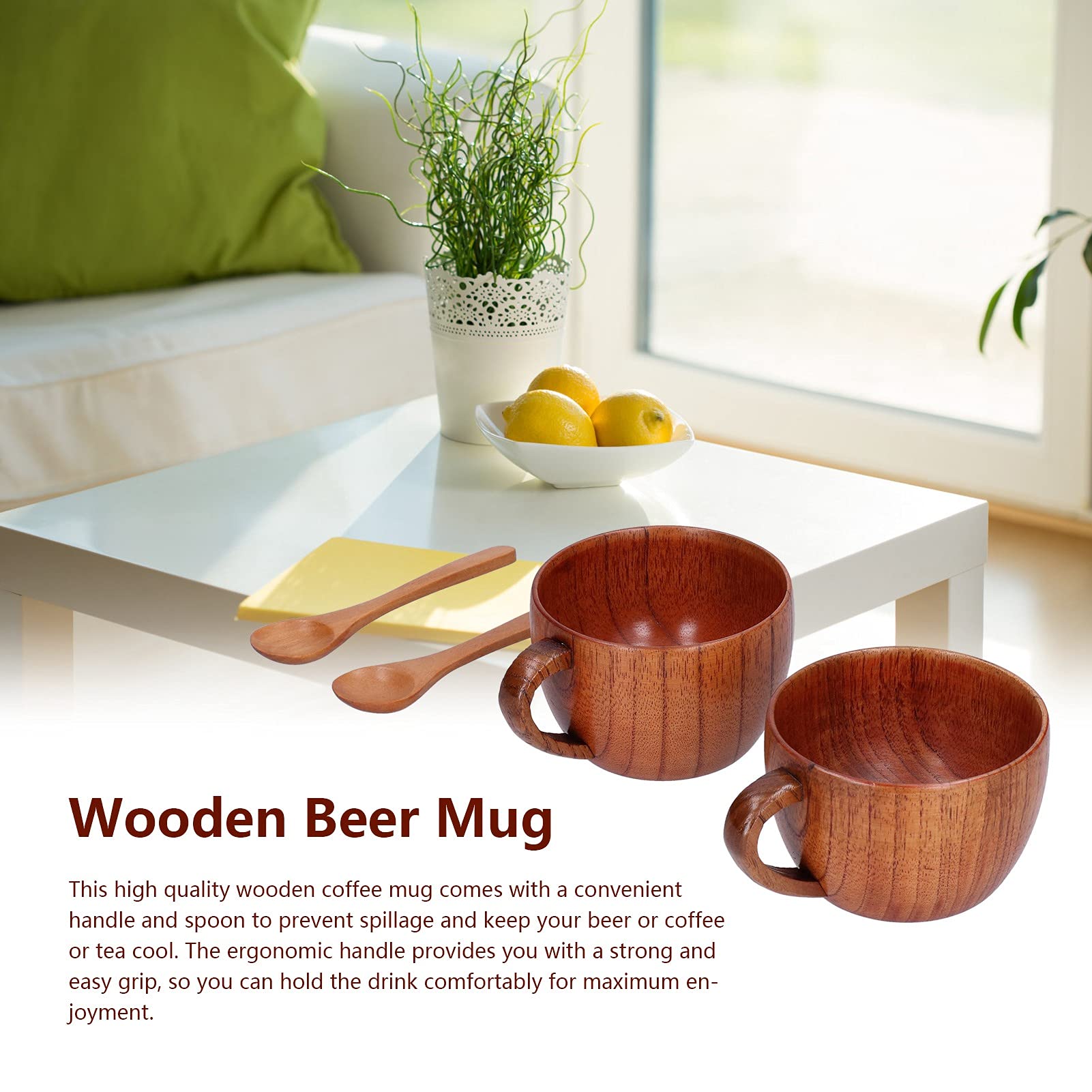 Buy Solid Jujube Mug Wooden Coffee Beer Mugs Wood Cup Handmade Tea Cup With Handle 2pcs Online - View #8