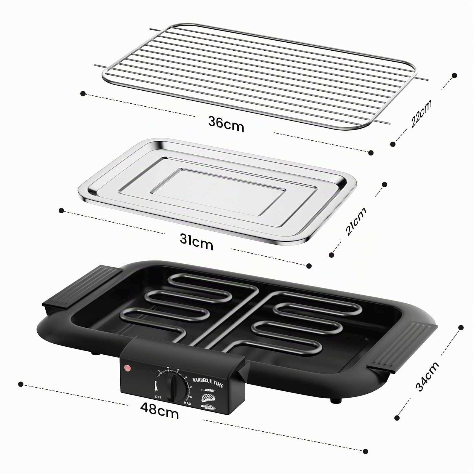 Barbecue elettrico per interni ed esterni antiaderente senza fumo, doppio tubo 2000 W, portatile, ad alta potenza, rimovibile, per barbecue (nero)