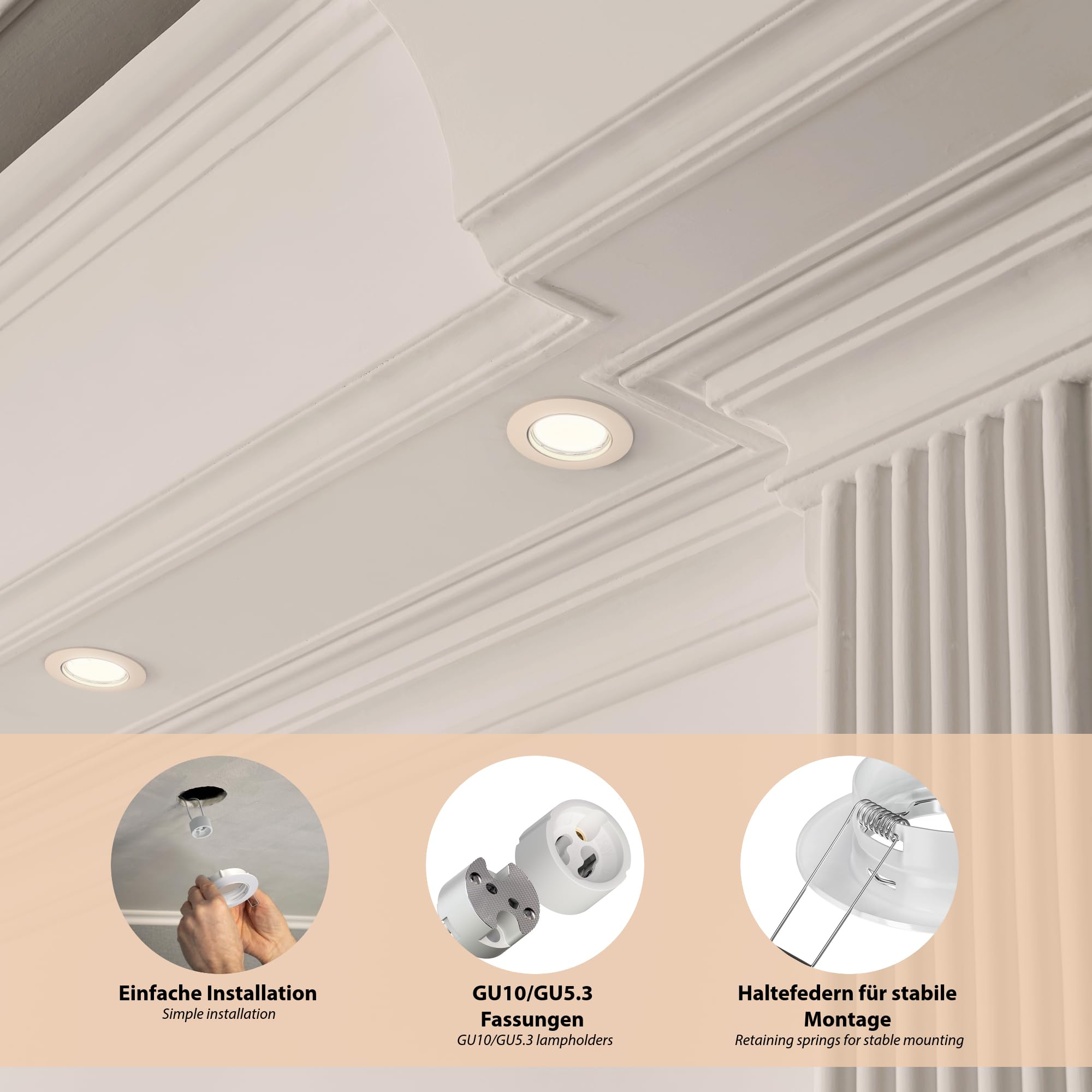 ledscom.de 6x cadre d'encastrement au plafond CIRC, rond, blanc brillant