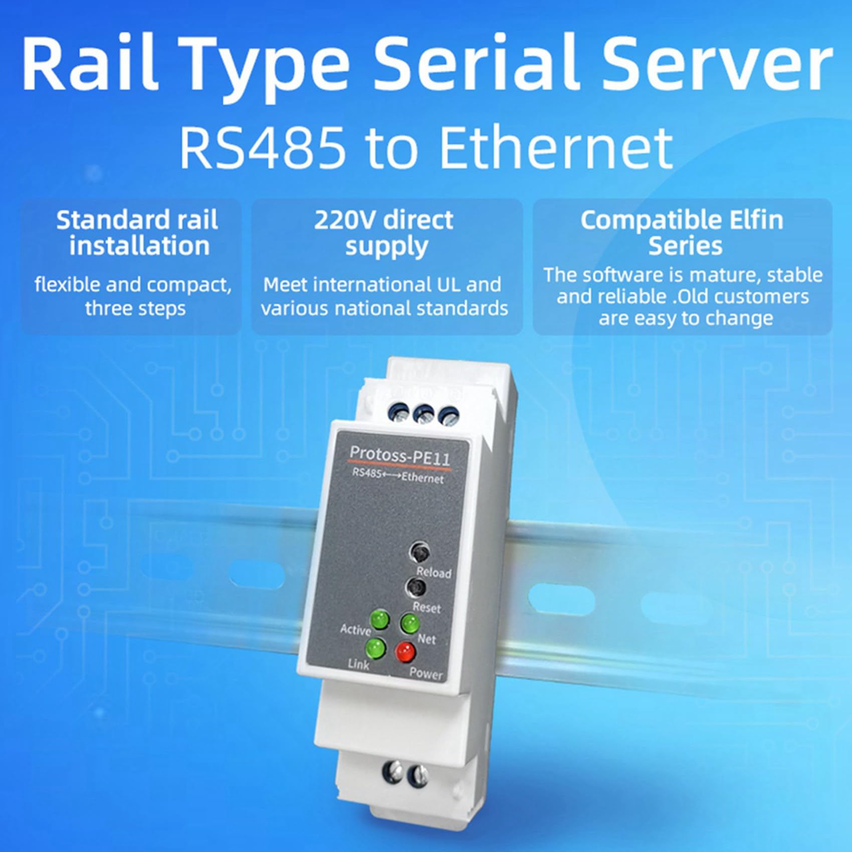 4X DIN Rail Serial Port RS485 a Ethernet Convertidor Servidor Protoss MQTT PE11-H Soporte Modbus RTU