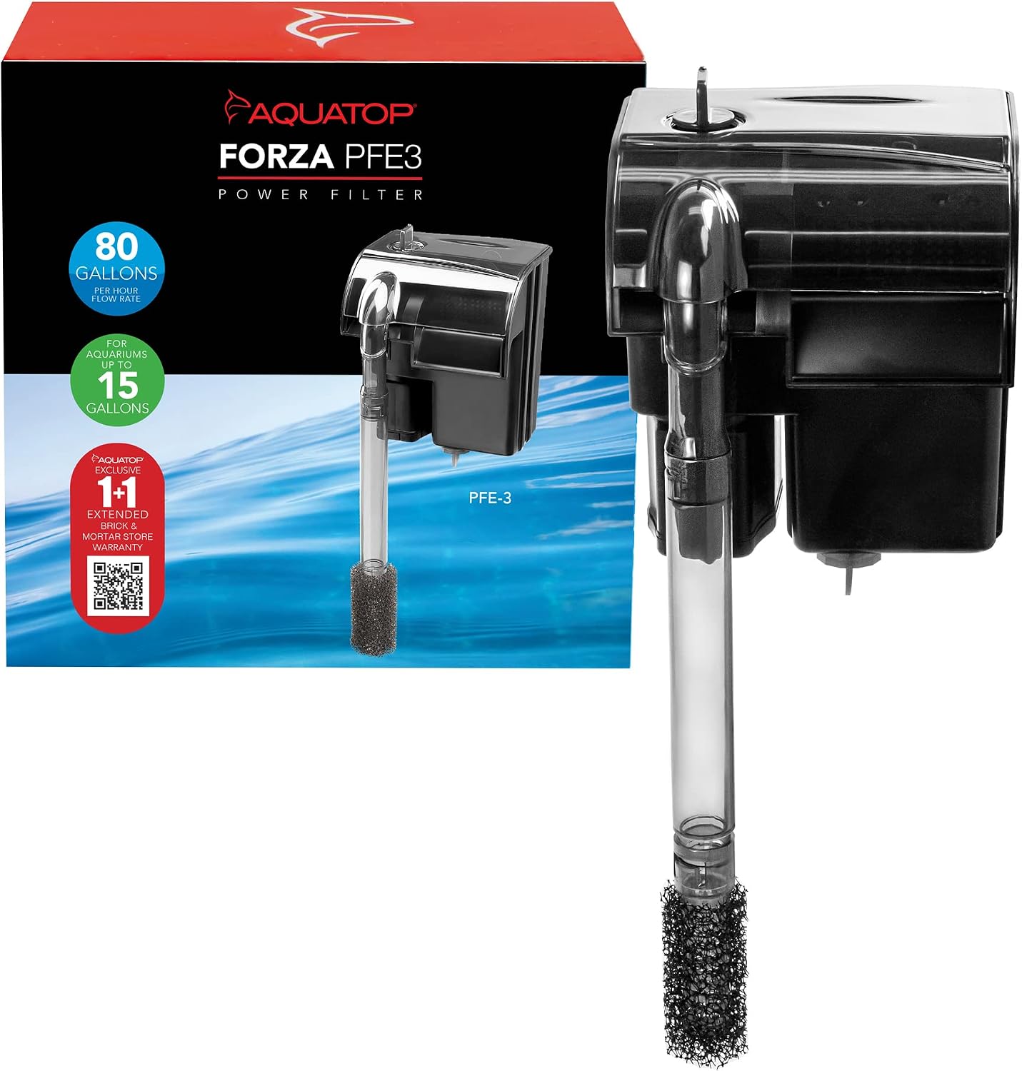 Aquatop FORZA 80 GPH Power Filter for Aquariums – For 15-25 Gallon Tanks, Great for Salt & Freshwater Tanks, Keeps Water Crystal Clear,…