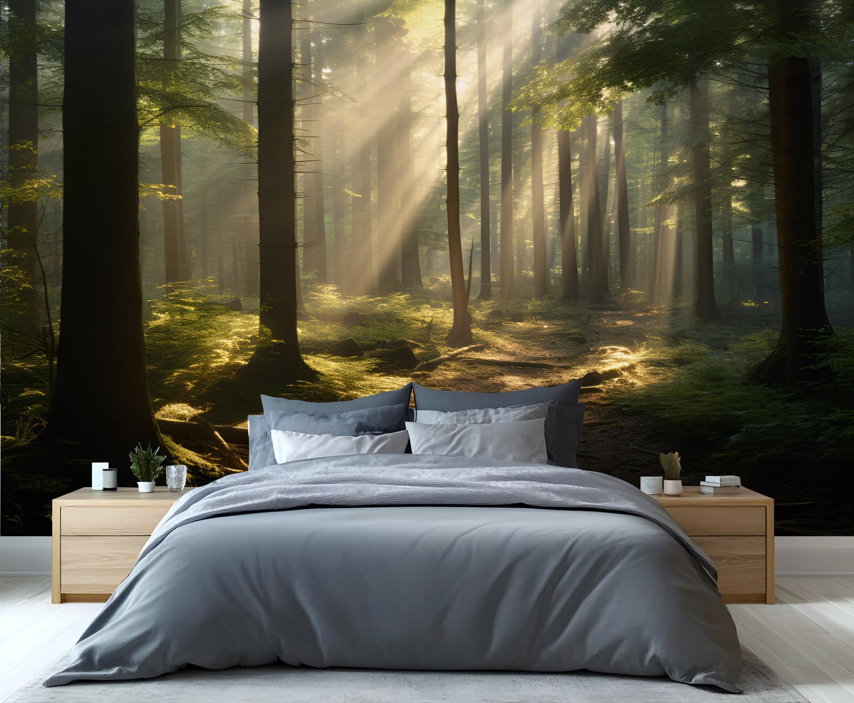 YXQAIED Sunny Forest Wallpaper, Retro Forest Removable Wallpaper, Natural Landscape Wall Mural for Living Room Kids Bedroom Backdrop Wall Decor, 400x280cm