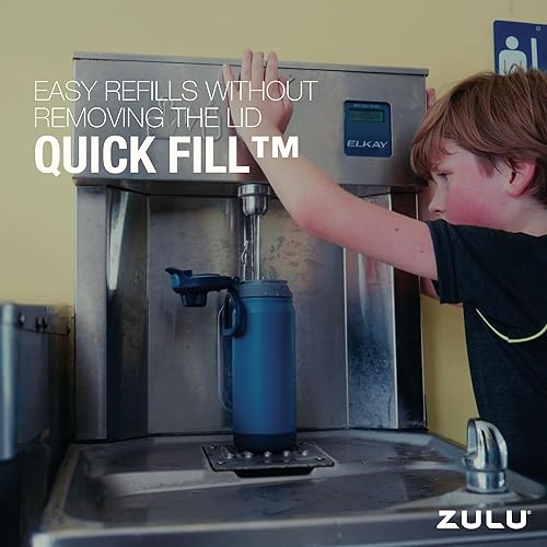 Miniatura 4 de ZULU Powerfill Pro - Botella de agua de acero inoxidable de 18 onzas para niños, con tapa de llenado rápido, triple pared aislada al vacío, tapa de