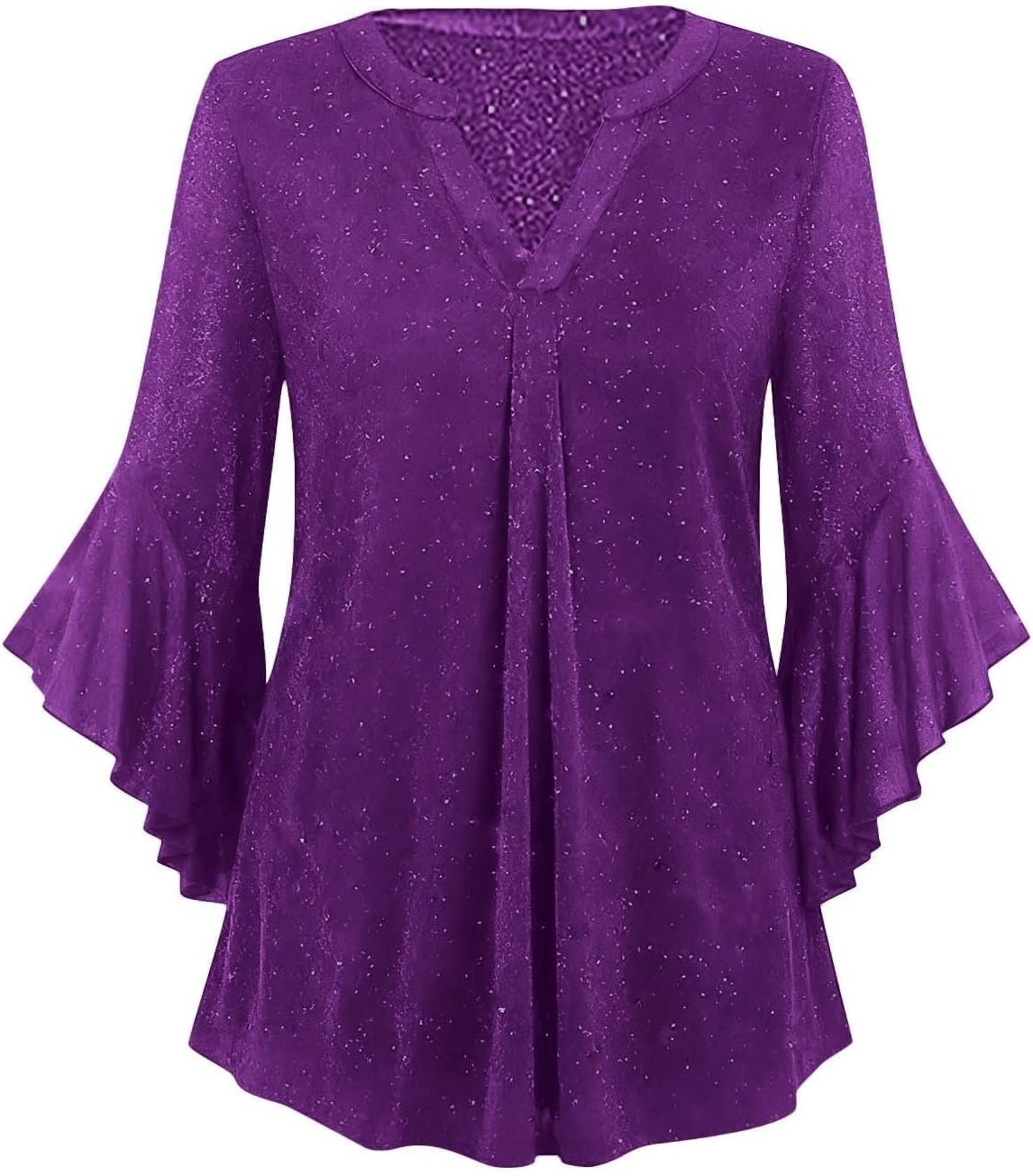 Women's Ruffle 3/4 Sleeve Sparkly Tops Sequin V Neck Blouses Dressy Fall Shirt Chiffon Tunic Formal Business Shirts