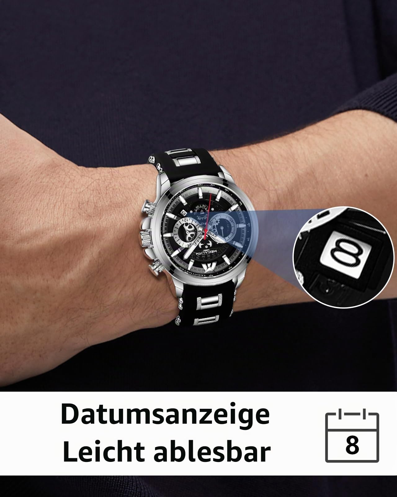 MEGALITH Herren Uhren Chronographen Armbanduhr: Analog Wasserdicht Herrenuhr mit Datum Leuchtend - Stilvoll Groß Quarzuhr Geschenke für Sportlich Männer Jubiläum Geburtstag