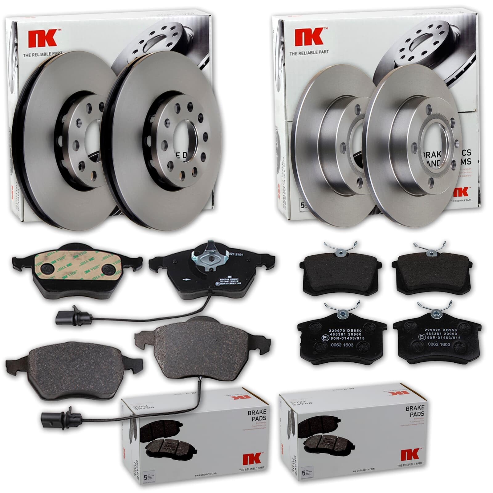 NK Bremsscheiben + Beläge vorne + hinten | 204743 + 224742 + 204778 + 229970 passend für A4 8E B6 B7 Exeo