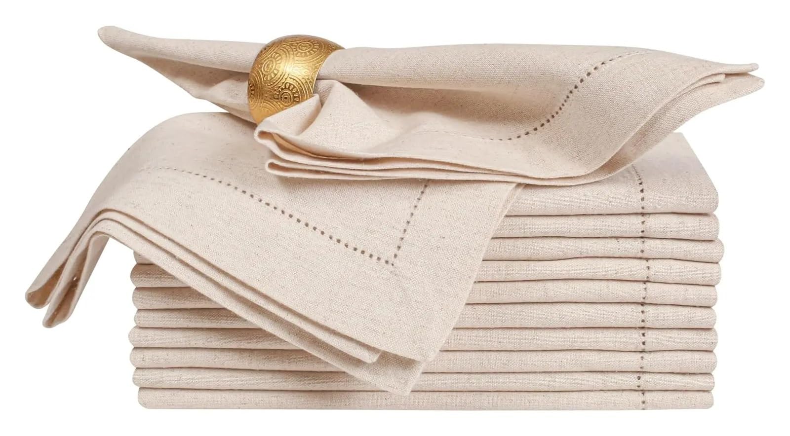 Weqyfdc Natural 50X50cm Linen Napkins 12 Pieces Flax Linen Napkins Hemstitched Napkins Dinner Washable(Natural 50X50cm)