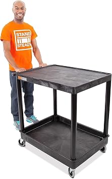 Stand Steady Tubstr Large 2-Shelf Utility Cart Heavy Duty Hybrid Tub & Flat Shelf - Supports Up to 200 lbs, Rolling Storage & Tool Cart for School, Office, Warehouse 32 x 24in