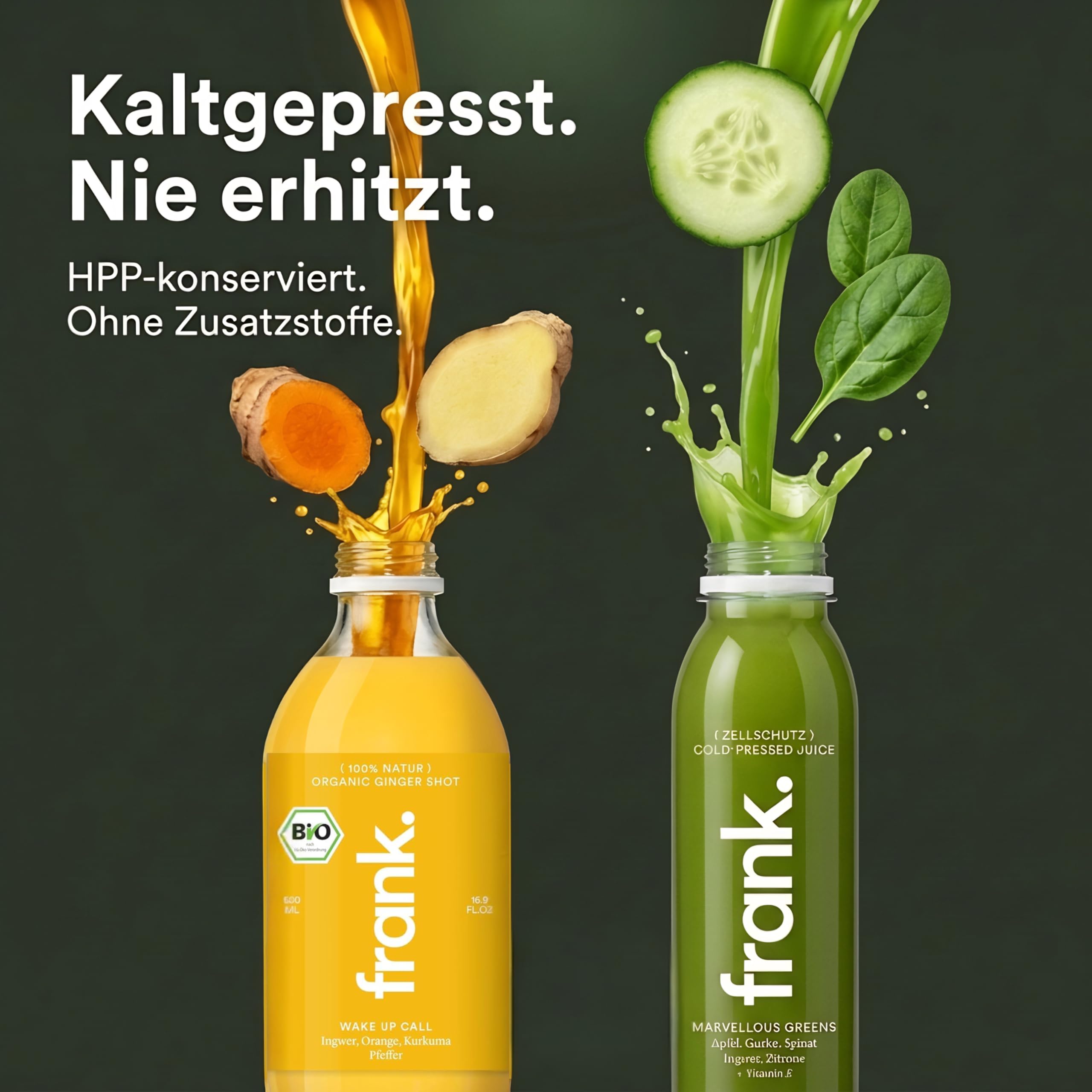 frank. No Breakfast Club 14 Tage Halbtages Saftkur 14 x 330 ml kaltgepresste Säfte 1 x 500 ml Ingwer Shot HPP Direktsaft vegan