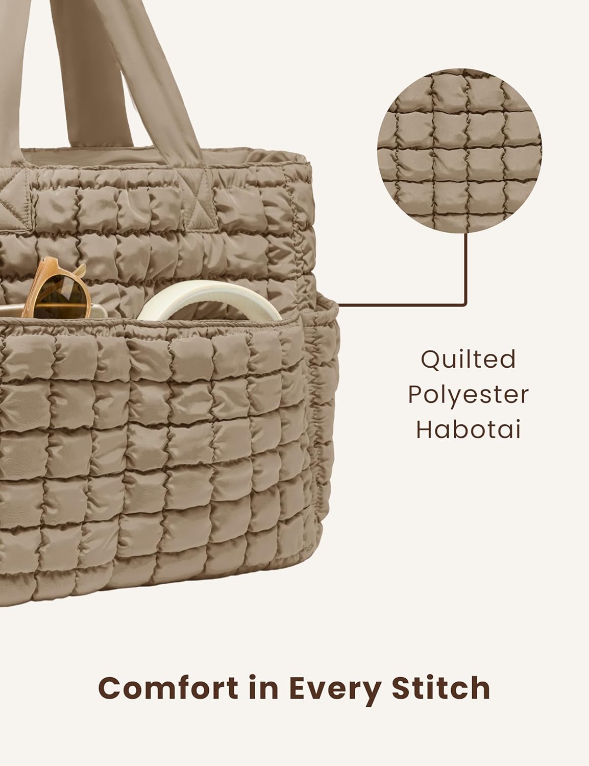 Yarnic Large Puffer Tote Bag for Women, Puffy Shoulder Handbag Quilted Tote Bag with 7 Pockets for Travel Work Gym - Image 6