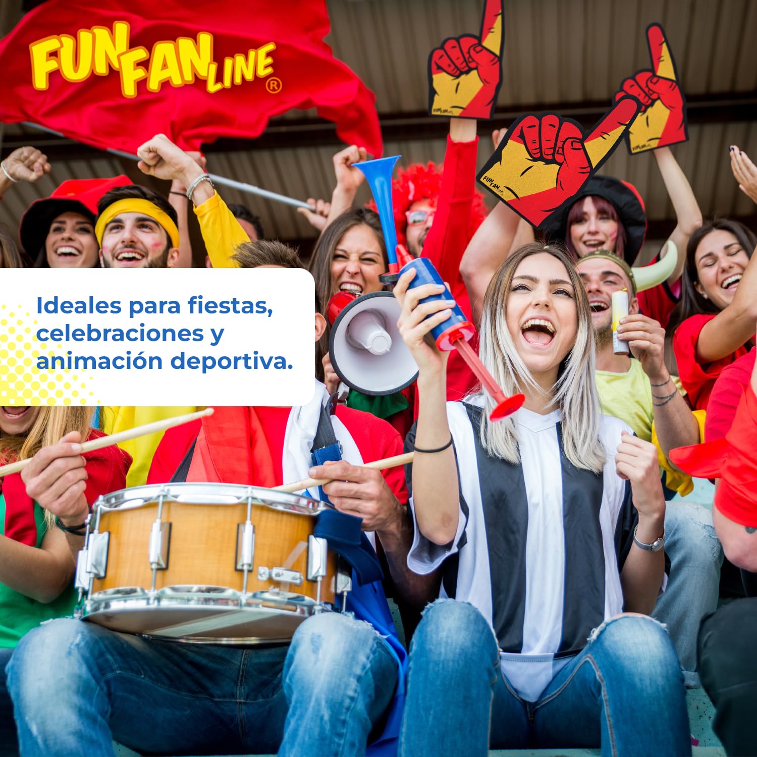Manos de Goma Espuma con Dedo Gigante. Kit de 2 Manoplas de Animación para Eventos Deportivos, Fiestas y Celebraciones. Accesorio para Partidos y para Aficionados.