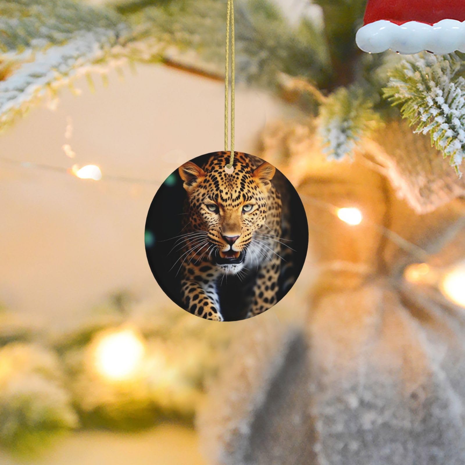 Christmas Tree Ornaments Ceramics Christmas Round Decorations Leopard Ceramics Ornaments Circle Pentagram Xmas Tree Hanging Pendant for Christmas Tree Party Holiday Home Decor