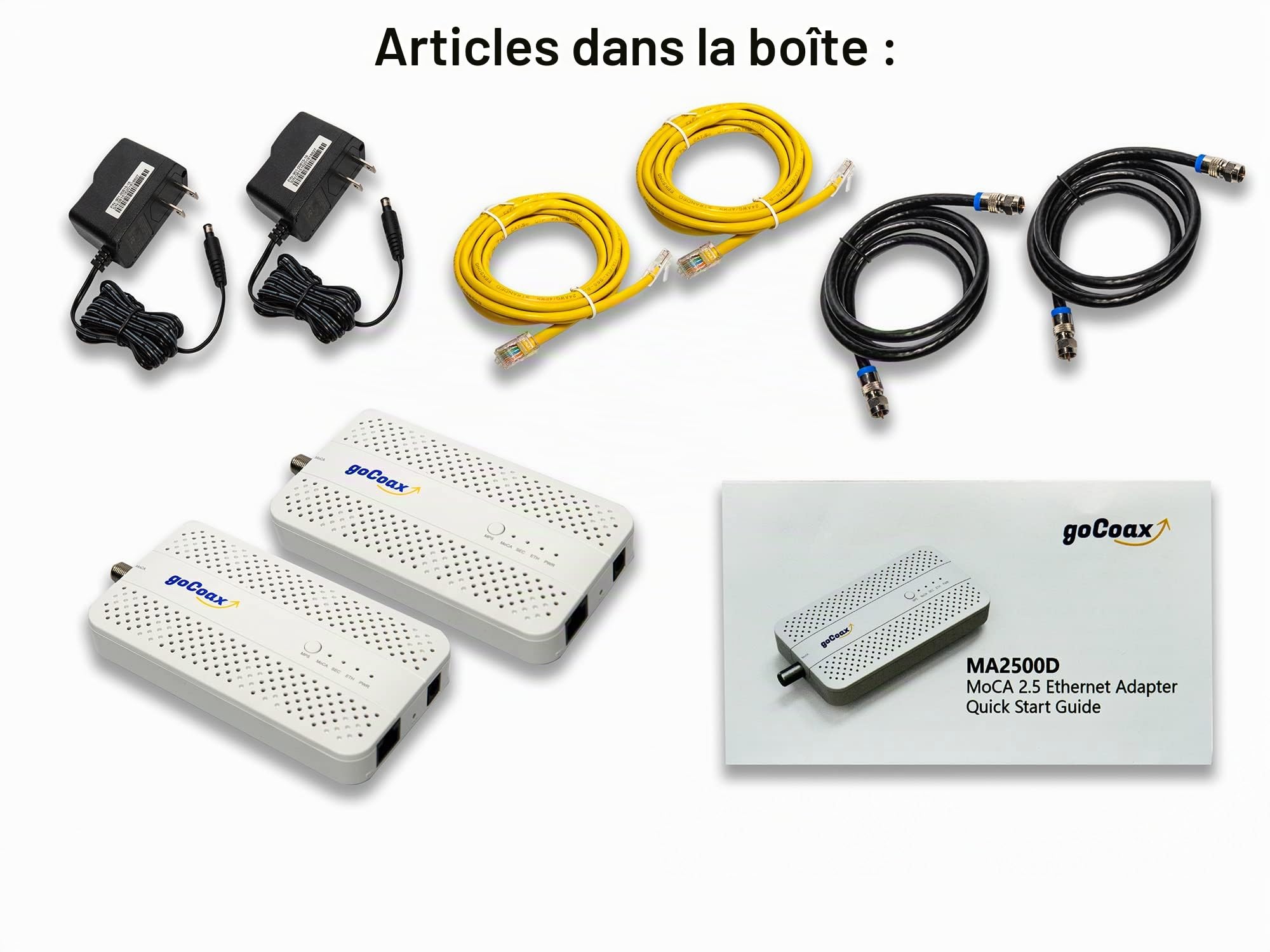 goCoax Adaptateur MoCA 2.5 avec Port Ethernet 2,5 GbE. MoCA 2.5. 1 Port 2,5 GbE. Fournit Une Bande passante de 2,5 Gbps avec Les câbles coaxiaux existants. Blanc (Lot de 2, MA2500D)…