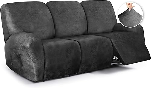 Miniatura 37 de Fundas para sillas reclinables con aspecto de cuero, funda elástica de 4 piezas, funda suave para silla reclinable, protector de muebles lavable