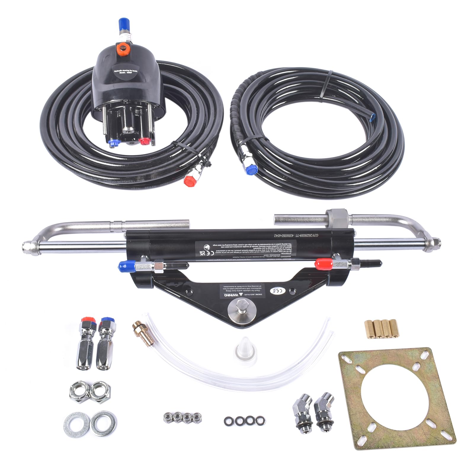 GELUOXI 26ft Hose, 150 HP Marine Outboard Hydraulic Steering System with Dual-Lock Cylinder, High-Pressure Pump (6.9mpa/1000psi), 2X 26ft Durable Nylon Hose (5/16