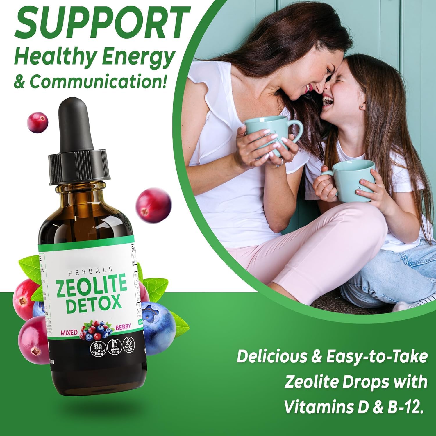 Gouttes Liquides de Zéolite Clinoptilolite avec Vitamines, Nettoyage Quotidien Doux, Soutien à la Concentration et à la Parole, Arôme Baie