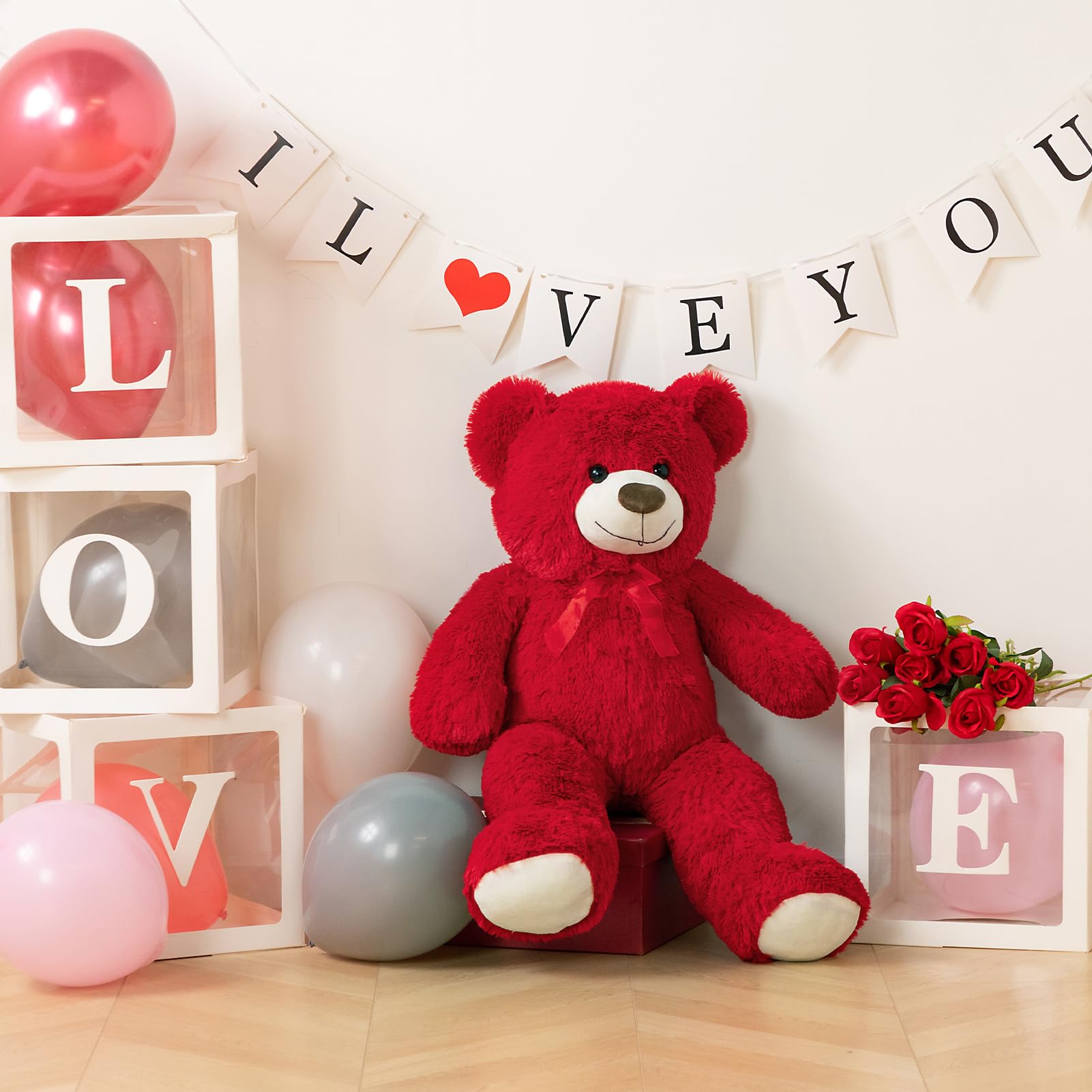HollyHOME Big Teddy Bear Large Teddy Bear Stuffed Animal Birthday Valentines Day Plush for Kids and Girlfriend 36 inch Red