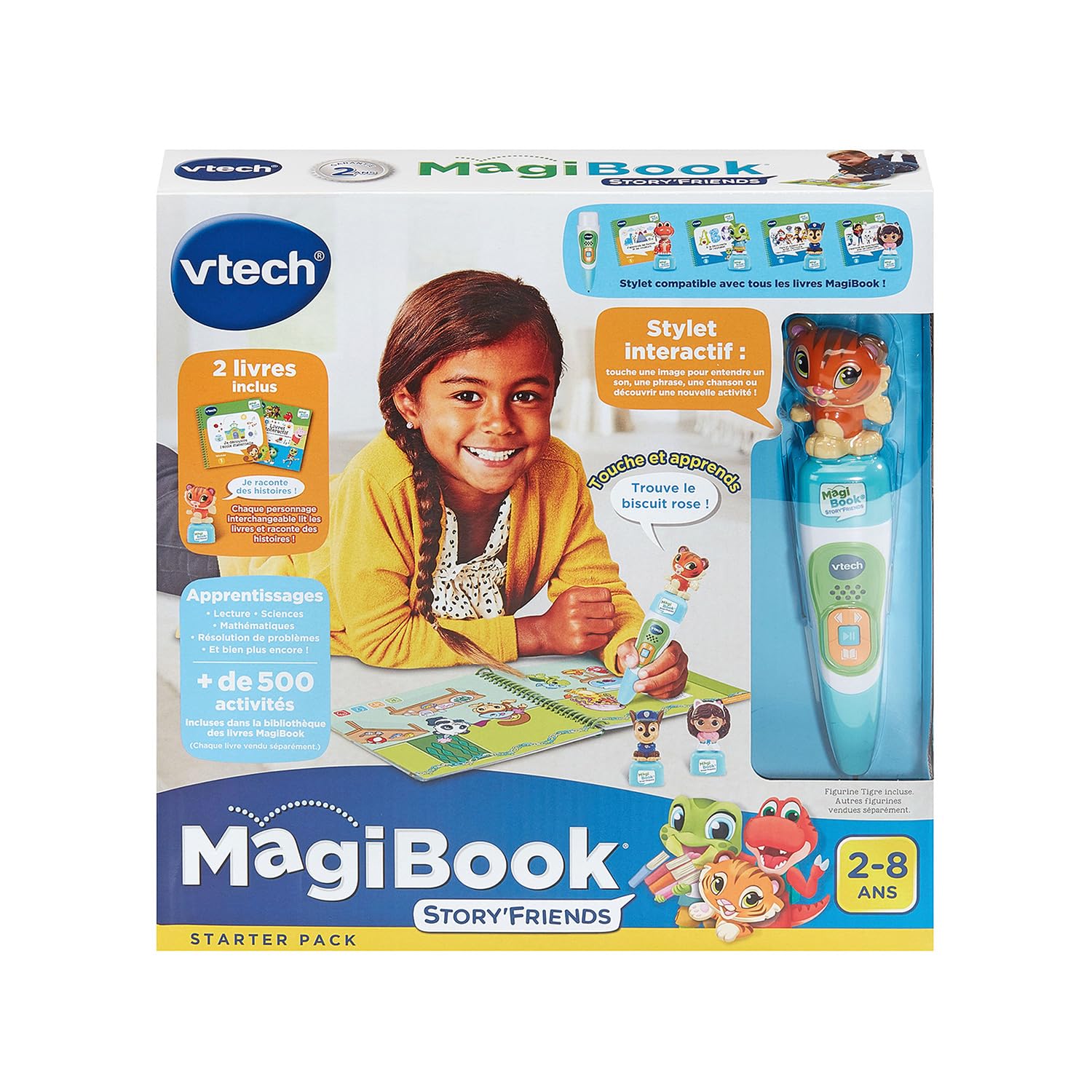 VTech - MagiBook Story'Friends Starter Pack - Coffret Complet avec Stylo Lecteur de Livre Interactif, Livre Jeu Maternelle et Figurine Tigre - Cadeau Enfant de 2 Ans à 8 Ans - Contenu en Français