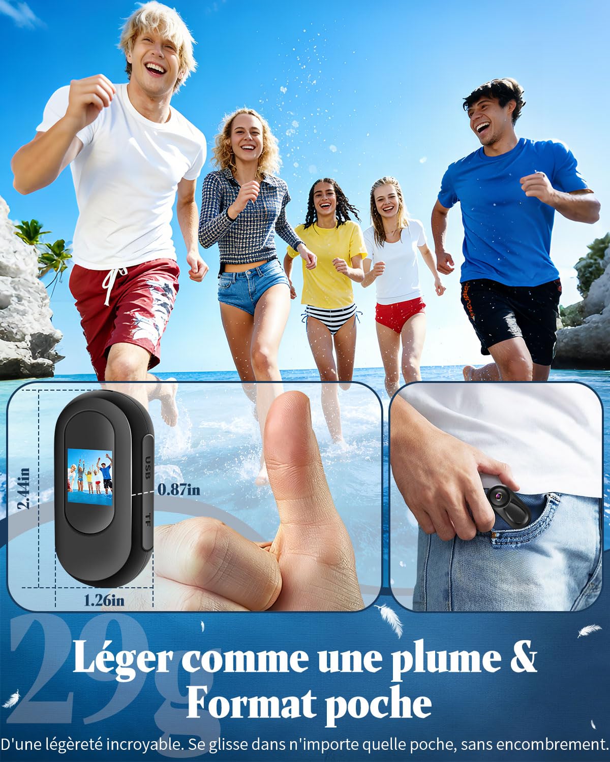 Mini Caméra Sport avec Carte SD 64GB, Camera Vlog 1080P à Écran Tactile HD, 120 Min d'Autonomie, Grand Angle 120°, Clip Arrière 360°, Vision Nocturne Infrarouge, Caméra pour Casque et Moto