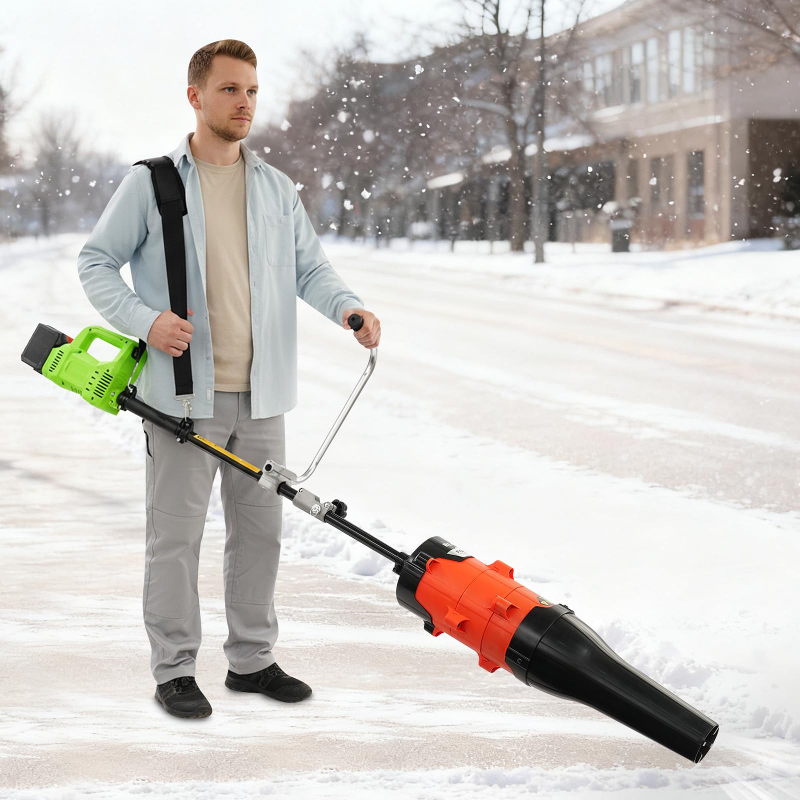 Spazzolino elettrico 2 in 1 con soffiatore, spazzole, batteria al litio e tracolla, spazzaneve portatile per cortile/viali/giardino/rimozione della neve